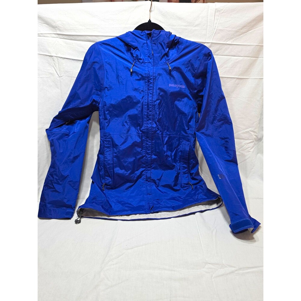 Patagonia Women's Blue Nylon Hooded Full Zip Short Rain Coat Jacket Size S